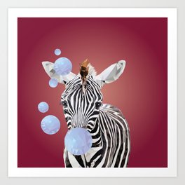 Zebra with Bubblegum Art Print