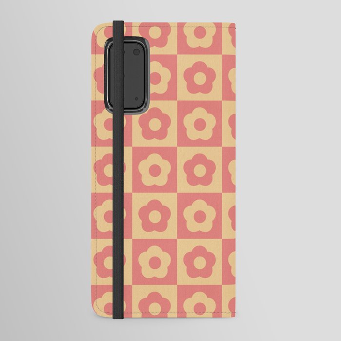 Retro Checkered Daisies 60s Pink Cream Android Wallet Case