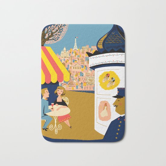 Vintage France Sidewalk Cafe Travel Bath Mat