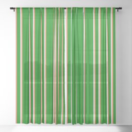 [ Thumbnail: Green, Coral & Lavender Colored Stripes/Lines Pattern Sheer Curtain ]