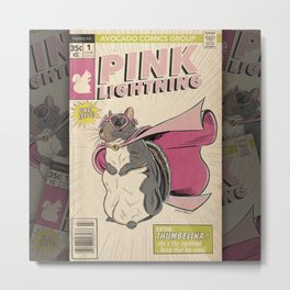 Little Thumbelina Girl: Pink Lightning Metal Print | Squirrel, Pop Art, Typography, Lightning, Street Art, Pattern, Cape, Halftone, Comicbook, Ink Pen 