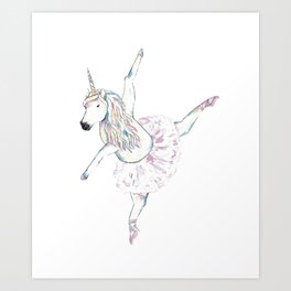 Unicorn ballerina painting watercolour Art Print