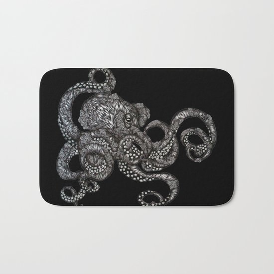 Barnacle Octopus in Black Bath Mat