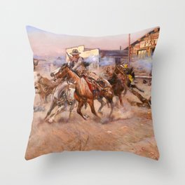 Smoke of a. 45, 1908 by Charles Marion Russell Throw Pillow