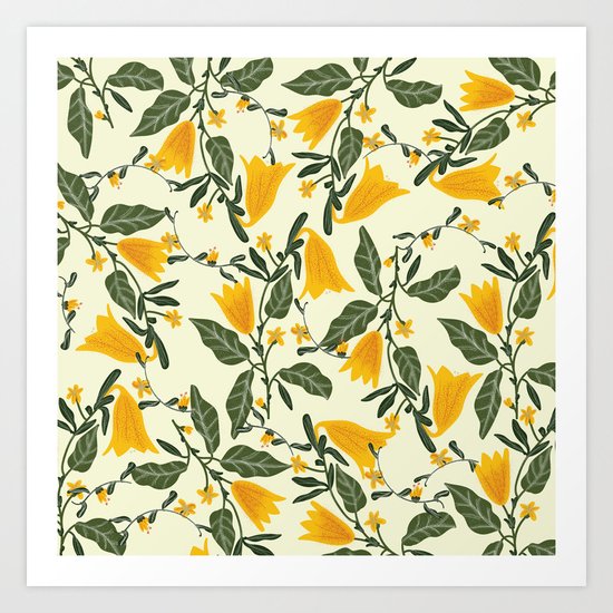Yellow Bright Flower Pattern Art Print