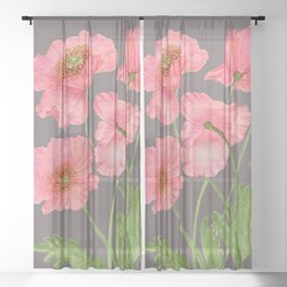 Coral poppies Sheer Curtain