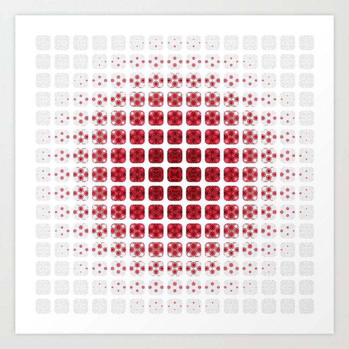 Abstracrt red dahlia geometric morph grid pattern Art Print