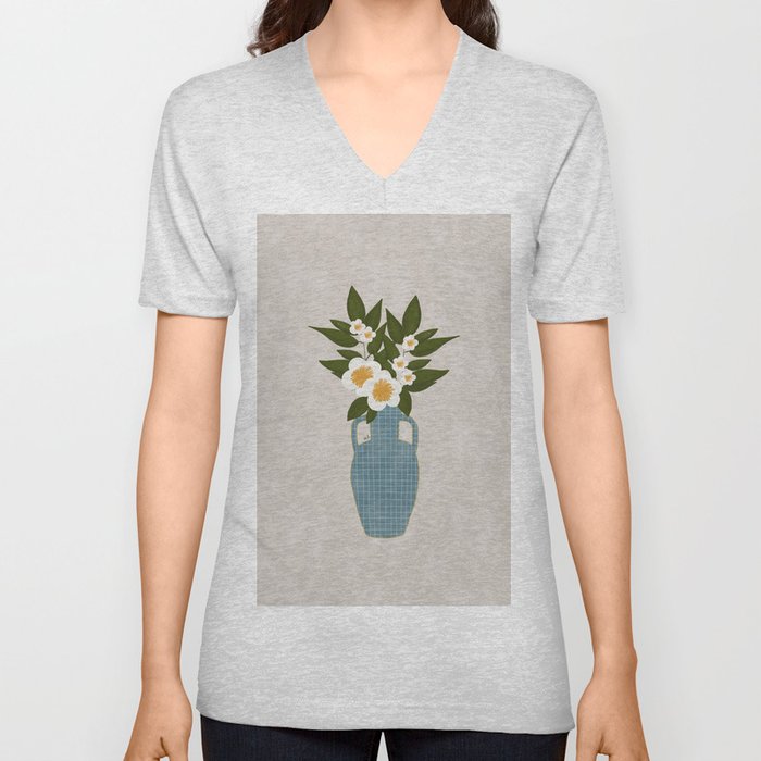 Vase with Flowers V Neck T Shirt