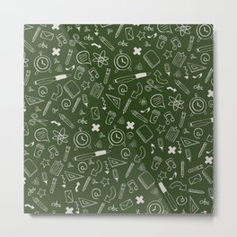 Back to School - Green-White Pattern Metal Print