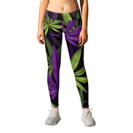 Purple and Green Cannabis Leggings