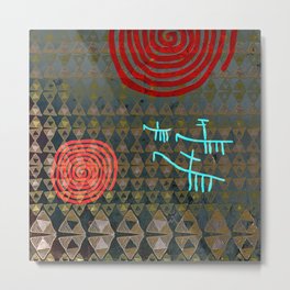 History layers Metal Print | Tribal, Horses, Abstract, Menchulica, Ancestral, Symbols, Spirals, Graphic Design, Painting, Triangles 