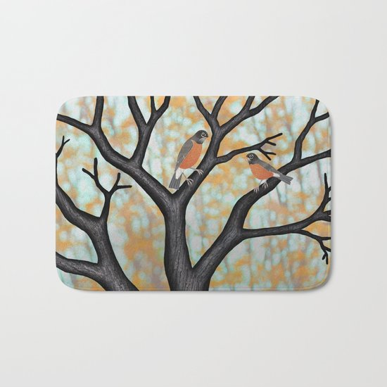 American robins at sunrise Bath Mat