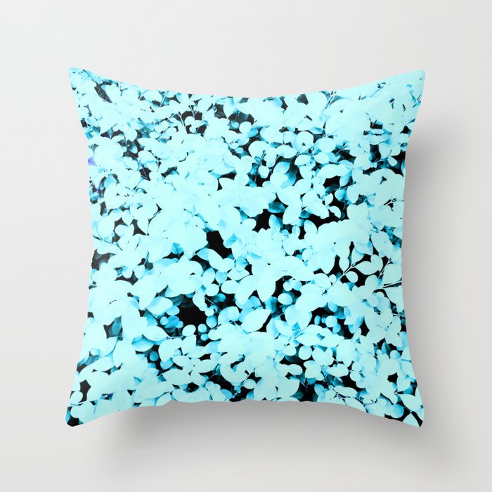 Blue Pastel Leaves Throw Pillow