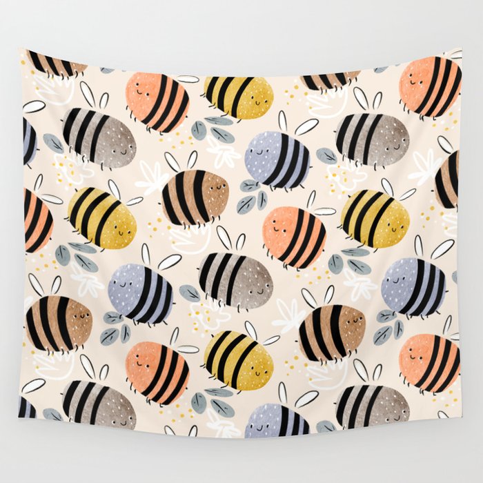 Sweet little baby bees watercolor illustration Wall Tapestry