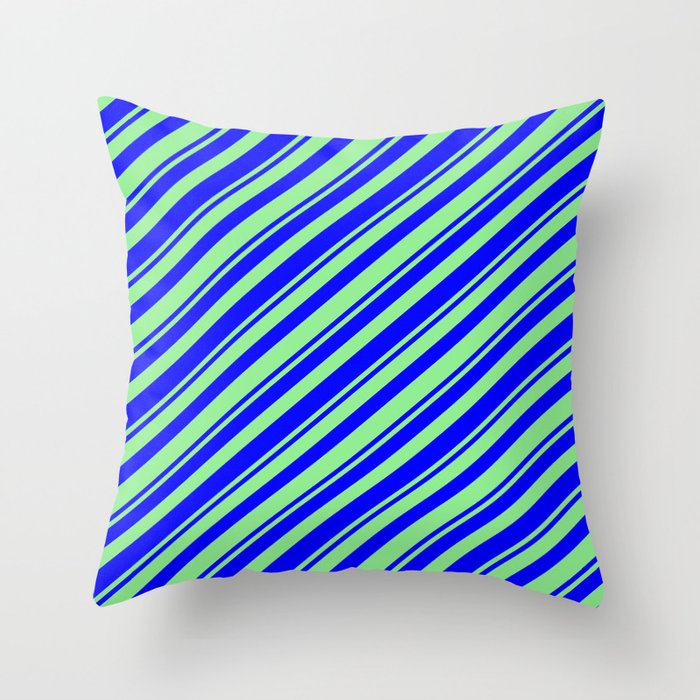 Blue & Light Green Colored Striped Pattern Throw Pillow
