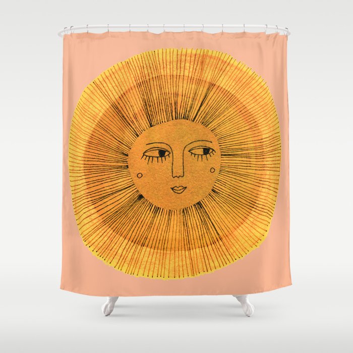 Sun Drawing Gold and Pink Shower Curtain