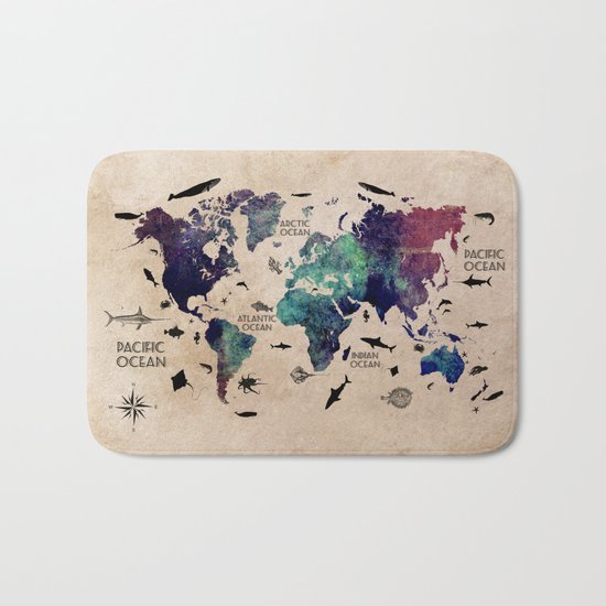 Oceans Life World Map #map #worldmap Bath Mat