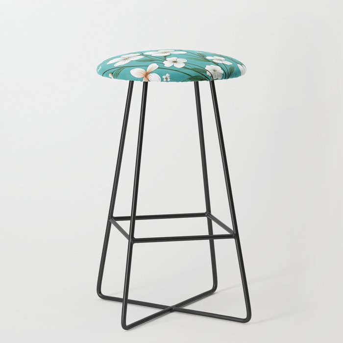Country Garden Baby's Breath Blue Floral Pattern Bar Stool