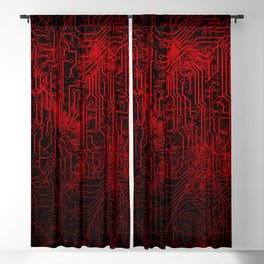 Red Cybernetic Circuit Board Crackle Grunge Texture Blackout Curtain