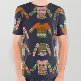 Christmas Sweaters – Green & Red All Over Graphic Tee