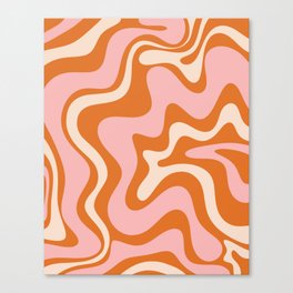 Liquid Swirl Retro Abstract Pattern in Orange Pink Cream Canvas Print