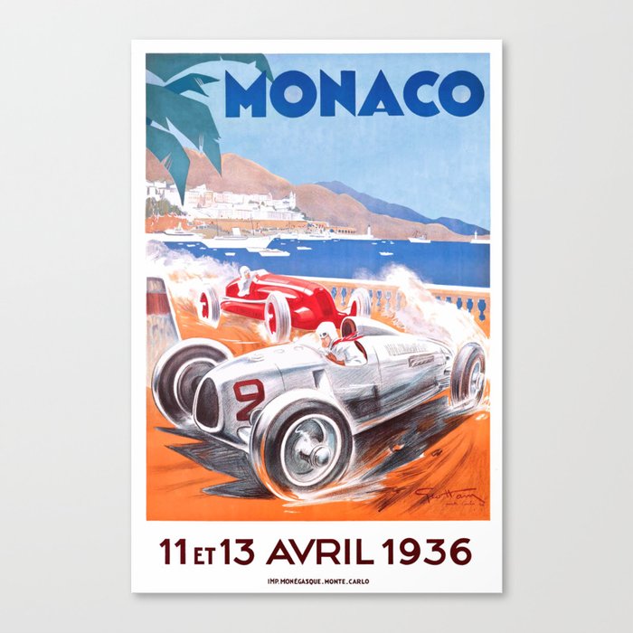1936 Monaco Grand Prix Race Poster  Canvas Print