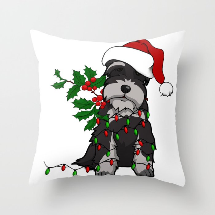 Black and White Christmas Schnauzer Throw Pillow