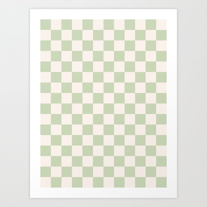 Check Pastel Green Checkered Modern Minimal Geometric Checkerboard Sage Pattern Art Print