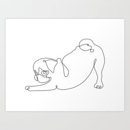 One line Pug Downward Dog Art Print