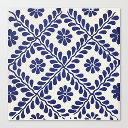 Blue leaves decorative talavera tile mexican azulejo Canvas Print