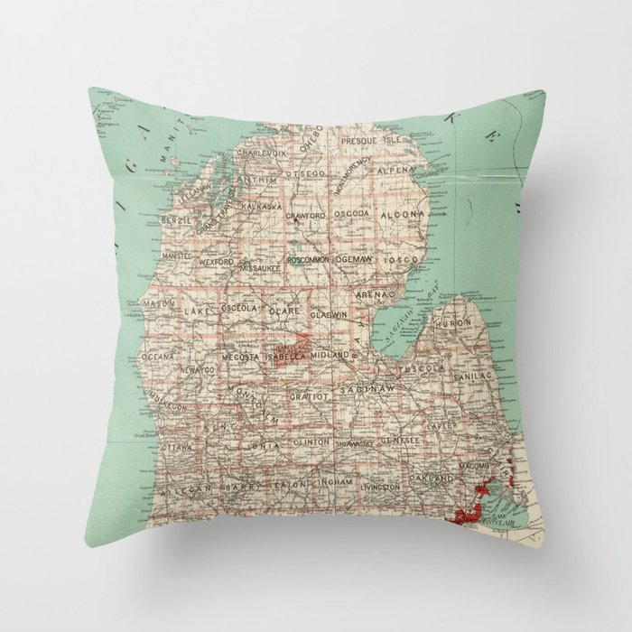 Vintage Map of Michigan (1888) Throw Pillow