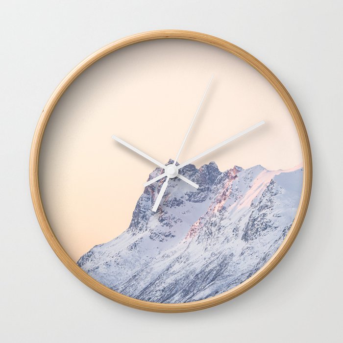 Mountain Dawn Photo | Pastel Color Sunset in the Ersfjord Art Print | Winter in Norway Travel Photography Wall Clock
