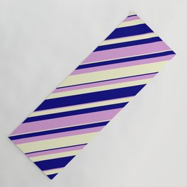 [ Thumbnail: Blue, Plum, and Light Yellow Colored Lines Pattern Yoga Mat ]