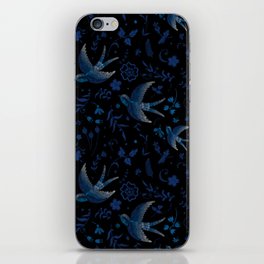 Embroidered Blue Birds iPhone Skin