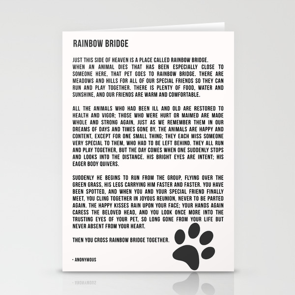 Rainbow Bridge Poem Inspirational Pet Love Stationery Cards By