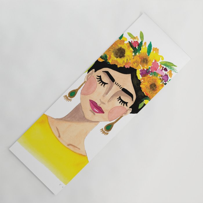 Floral Frida - Yellow Yoga Mat