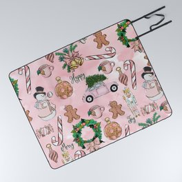 THE VERY PINK CHRISTMAS WATERCOLOR PATTERN Picnic Blanket