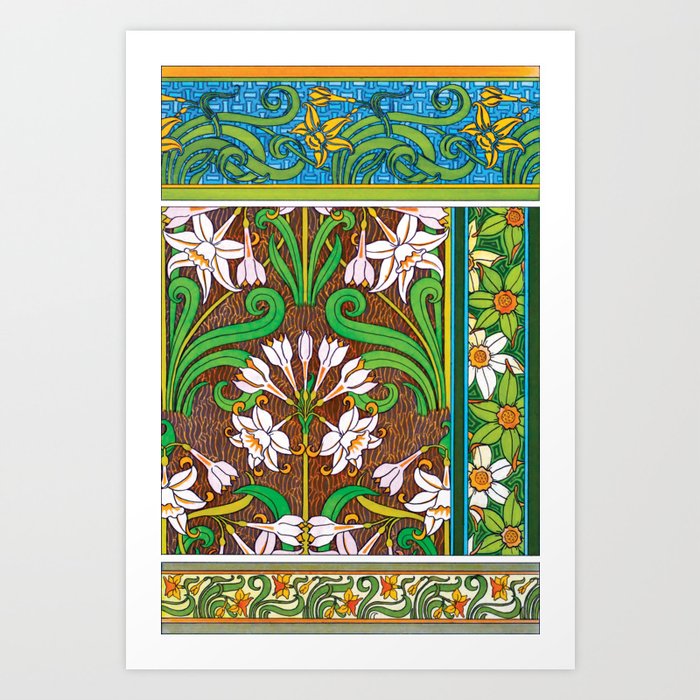 Jonquil Art Nouveau Flower Tiles Art Print by Restored Art Studio ...