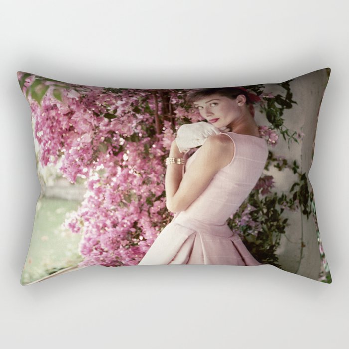 Audrey Hepburn Flowers Rectangular Pillow