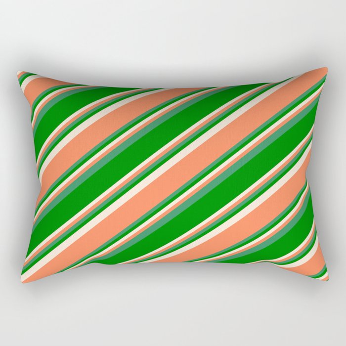 Beige, Coral, Sea Green, and Green Colored Pattern of Stripes Rectangular Pillow