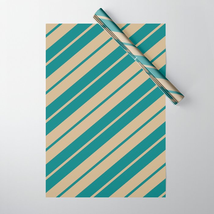 Teal & Tan Colored Striped Pattern Wrapping Paper