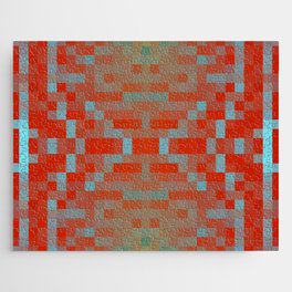 geometric symmetry art pixel square pattern abstract background in red blue Jigsaw Puzzle