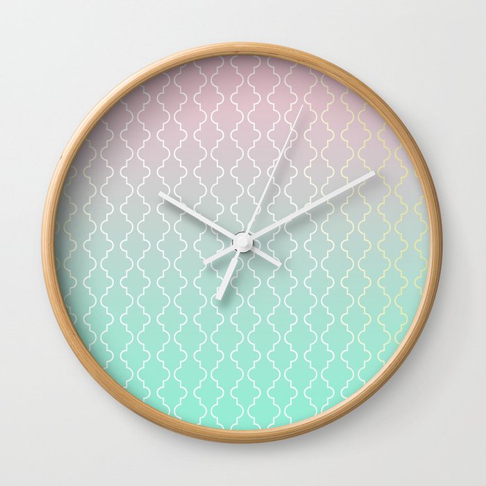 Moroccan pattern with mint, pink and gold Wall Clock