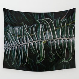 Deep green bracken frond with frost Wall Tapestry