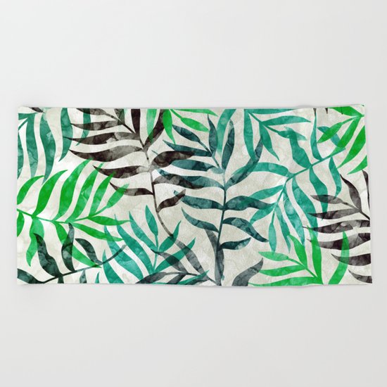 Watercolor Tropical Palm Leaves II Beach Towel