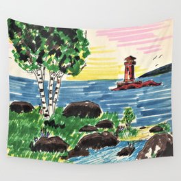 Birch and Lighthouse Wall Tapestry