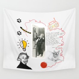 Cat, telephone and Albert Einstein quote Wall Tapestry