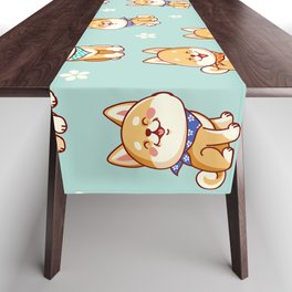 Happy Shiba Inu Puppers with Bandanas  Table Runner