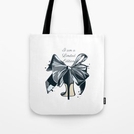 Fashion illustration with high heel shoe and bow. I am limited edition Tote Bag