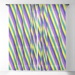[ Thumbnail: Tan, Dark Cyan, Yellow, Blue, and Purple Colored Stripes/Lines Pattern Sheer Curtain ]